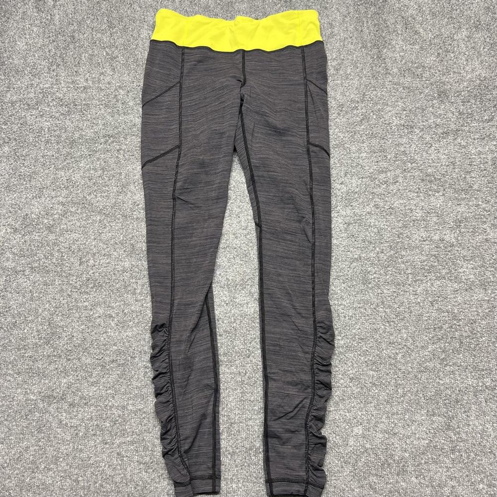 Lululemon Leggings Womens 6 Gray Striped Ruched Ankle Yoga Running Gym Athletic